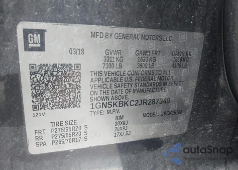 2018 Chevrolet Tahoe Lt из США, поврежденный, VIN 1GNSKBKC2JR287349